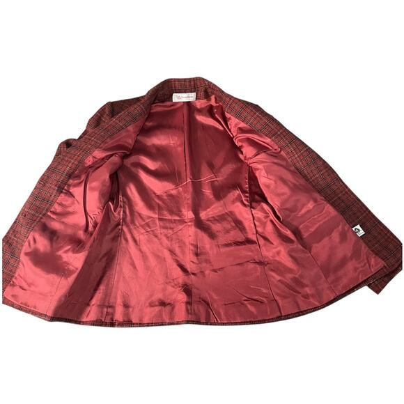 Vintage Evan Picone Red Plaid Tweed Blazer Jacket Shoulder Pad 2 Buttons No Size - Picture 6 of 11